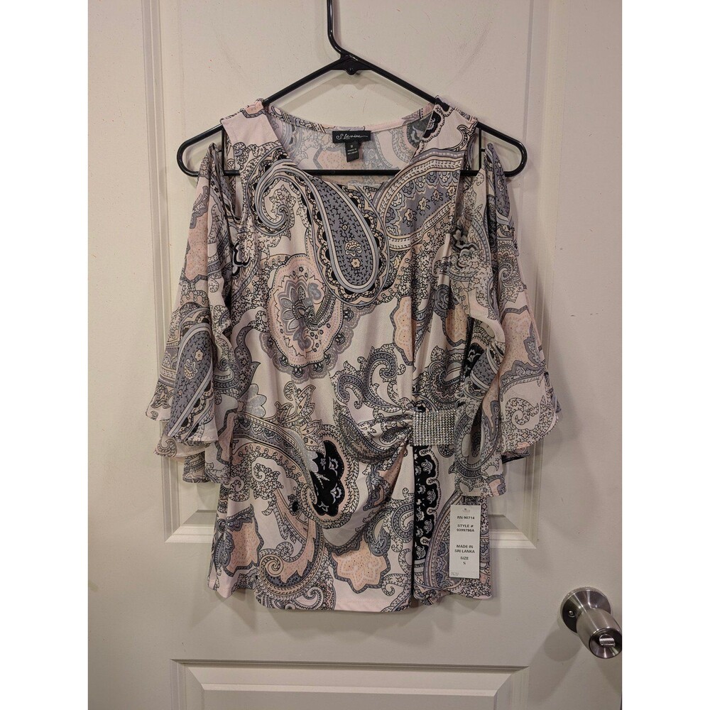Women's S. Levine Cold Shoulder Bell Sleeve Blouse Multicolor Paisley Small